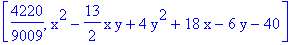 [4220/9009, x^2-13/2*x*y+4*y^2+18*x-6*y-40]